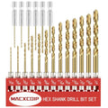 19Pcs(1/16" - 1/4") Hex Shank Titanium Twist Drill Bit Set - size: 1/16" - 1/4" - 19pcs HSS