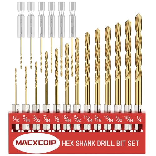 19Pcs(1/16" - 1/4") Hex Shank Titanium Twist Drill Bit Set - size: 1/16" - 1/4" - 19pcs HSS