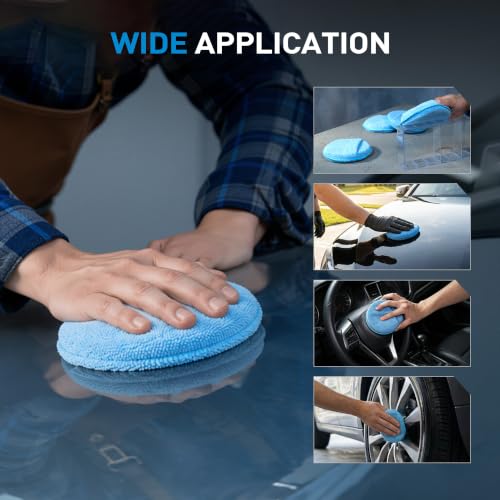 S SATC 6 Pack 5 Inch Microfiber Wax Applicator Pads, Foam Car applicator Pads with Finger Pocket for Car Detailing, Surface Polishing - size: 5 Inch 6 PCS
