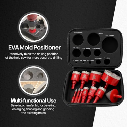 FOCSTOL Tile Hole Saw Kit 11PCS, 1/4"-2-1/2" Drill Bits with Triangle Shank - size: KIT3(Triangle)