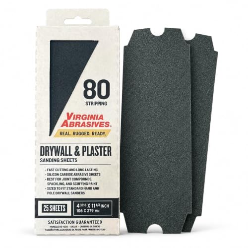 Virginia Abrasives Drywall & Plaster Sandpaper Sheets,4.18"x11.25", 80 Grit - style: Coarse