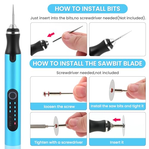 Electric Engraving Pen with 37 Bits for Wood Glass Stone Carving (Blue) - color: Blue