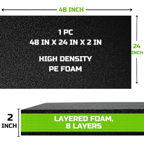 ONREVA Tool Box Foam Organizer 48x24x2 inch 1PC, Kaizen Sheets for Pro Tool Control, Custom Tool Shadow Inserts for Cases & Drawers, High Density Polyethylene Foam, Black with Green