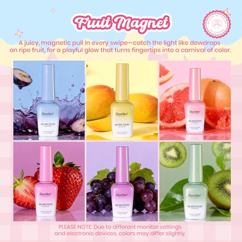 Beetles Fruit Magnet Cat Eye Gel Nail Polish Set, 6 Colors Glass Cat Eye - color: A - Pink Red Green | Silent Meditation