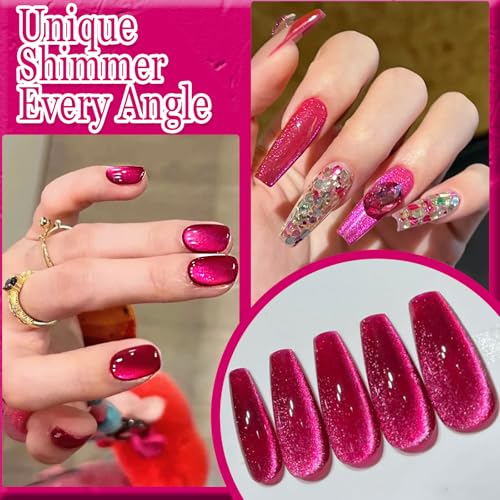 Nail Polish Cat Eye Gel Polish Crimson Summer Nail Lacquer in Vibrant Colors for DIY Nail Art 0.35 fl oz UV/LED Gel with Magnet Stick (Dark Pink, 10ML/0.35 Fl Oz) - color: Dark Pink