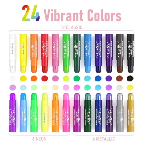 JUPITEARTH Paint Sticks for Kids 24 Colors, Fast-Drying, Smooth - color: 24 Colors (Classic, Neon, Metallic)