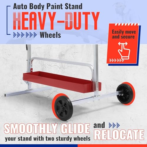 Auto Body Paint Stand 6 Racks, 360°Rotation w/Adjustable Bars, 2 - color: Red