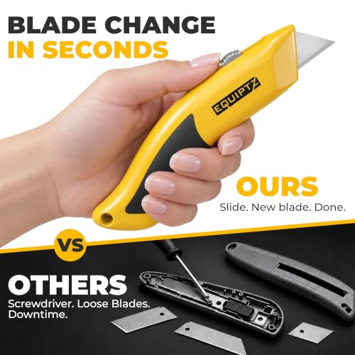 Auto Reload Utility Knife with 10 Preloaded SK5 Blades, Heavy Duty Box Cutter Retractable and Razor Knife with Non-Slip Rubber Handle and Lanyard Hole