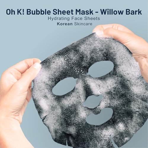 Oh K! Bubble Sheet Mask - Willow Bark - Korean Face Mask Sheet - Facial Skin Care Products - Clean Korean Skincare - Hydrating Face Sheets - 1 Pc - size: 1 Count (Pack of 1), style: Willow Bark