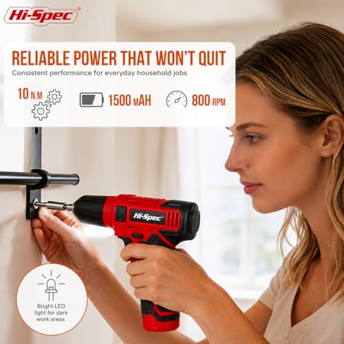 Hi-Spec 8V USB Power Drill Driver Bit Set with Hanging Kit for DIY, Red - color: Red