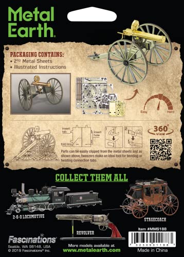 Metal Earth Fascinations Wild West Gatling Gun 3D Metal Model Kit Bundle with Tweezers