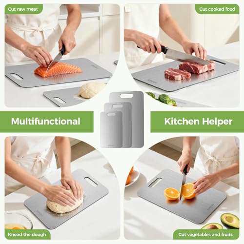 3-Piece Titanium Cutting Board Set, Double-Sided Titanium Chopping Boards for Kitchen, Dishwasher Safe Prep Boards for Meat, Fruits, Vegetables and Raw Cooked Food Separation