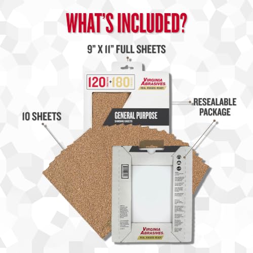 Sandpaper Sheets General Purpose Combo Pack, 9x11, 120/180 Grit, 10 Pack - style: Fine
