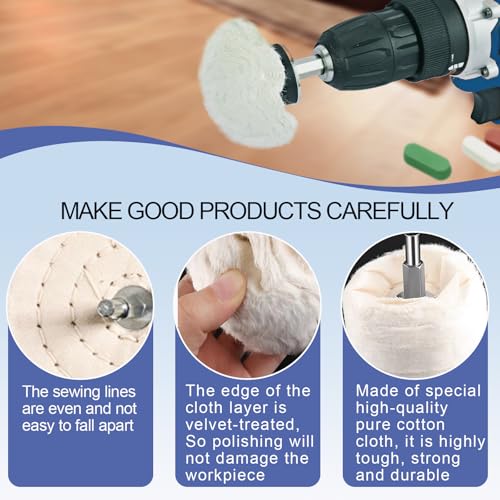 Neeki 10pcs Buffing Wheels for Dill with 3 Polishing Compounds Bar
