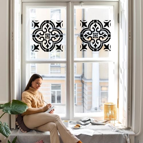12 Inch Tile Stencils – 4 PCS Reusable Flower Pattern Templates for Wall Floor DIY Painting, Scrapbooks, Home Décor Projects
