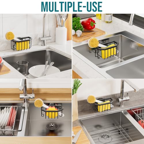 TAILI Sponge Holder for Kitchen Sink with Strong Suction Cup-Black - color: Black, size: 6.1" x 3.5"
