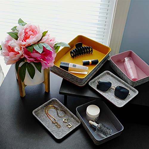 Welaxy 3pc Stackable Lidded Felt Desk Drawer Organizer Multi-Color Bins - color: Curry+Dusty rose +Glacier gray