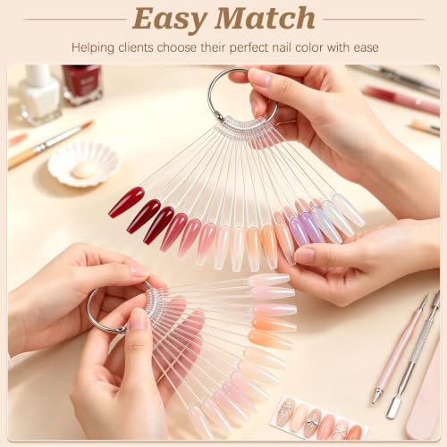 100PCS Flat Stiletto Clear Nail Swatches Sticks with Metal Rings - color: 100pcs Flat Stiletto