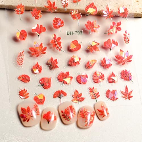 2 Sheets Fall Maple Nail Stickers for Nail Art, Self-Adhesive Nail Decals - color: Fall Maple
