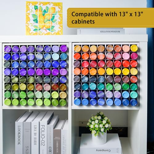 Krafetto 64 Grids Craft Paint Storage Organizer, Wall-mountable Paints Holder, Stackable Paint Bottle Rack Stand for 2oz Acrylic Craft Paints - color: 1pc white paint rack