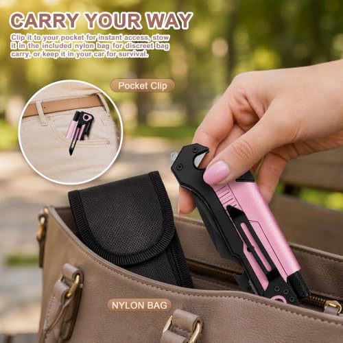 ALBATROSS Pink 6-in-1 Folding Pocket Car Knife for Women, 3.5" Blade - color: Pink