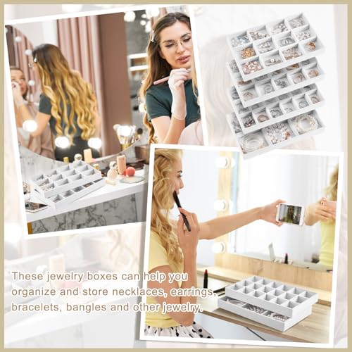 Junkin 12 Pcs Velvet Jewelry Organizer Tray, Stackable Storage - color: White