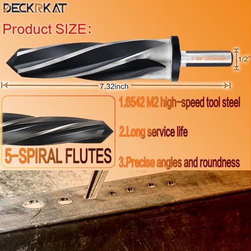 1-3/8" Reamer Drill Bit for Metal, M2 HSS Taper Reamer for Steel, Alloy, Wood, Plastic to Align, Enlarge Holes – 5-Spiral Flutes,1/2" Non-Slip Shank, 35mm Car Reamer, Bridge Construction Reamer. - size: 1-3/8"