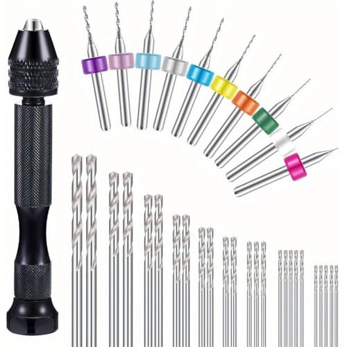 36Pcs Micro Hand Drill Bits Set – Pin Vise PCB Mini Twist Drill Tool for Jewelry, Wood Craft & DIY Sculpture