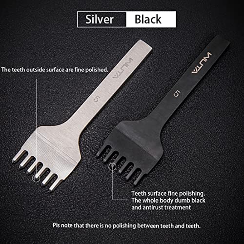 WUTA Leather Hole Punch Tool Pricking Iron Hole Puncher 5mm 1/2/4/6 Prong Tooth Lacing Diamond Stitching Chisel Set for DIY Leather Craft Kits (Silver) - color: Silver, size: 1nd 5mm 1/2/4/6