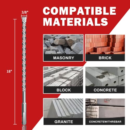 3/8" x 18" SDS Plus Hammer Drill Bit, Cross Carbide Tip - size: 3/8" x 18"