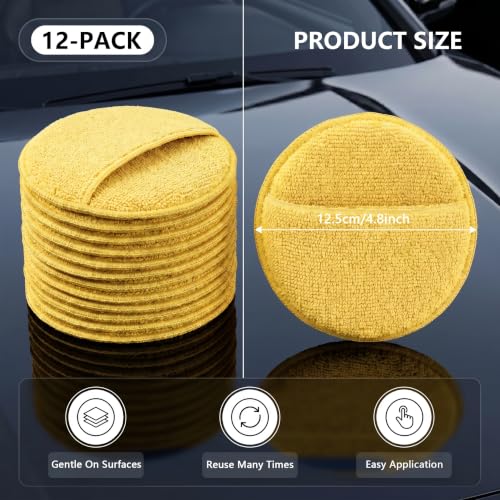 12Pcs 5-Inch Microfiber Foam Wax Applicator Pads with Finger Pocket - color: Yellow, size: 12pcs