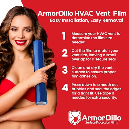 ArmorDillo Vent Film Duct Masking Tape - Temporary Register Sealing Tape for Air Ducts, Vents & HVAC - Blue Self-Adhesive Protection Film, High Tear & Puncture Resistance, UV Protection -8” x 185 - size: 8” x 185' Regular Tack Adhesive