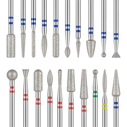 MelodySusie 20pcs Nail Drill Bits Diamond Cuticle Set Silver