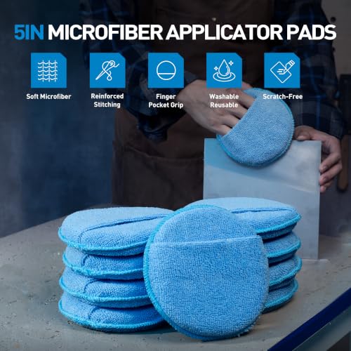 S SATC 6 Pack 5 Inch Microfiber Wax Applicator Pads, Foam Car applicator Pads with Finger Pocket for Car Detailing, Surface Polishing - size: 5 Inch 6 PCS