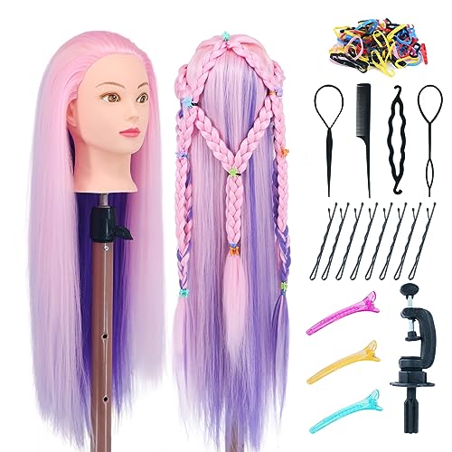 Eumos Mannequin Head with Hair, 29'' Doll Head for Hair Styling - color: Pink Purple