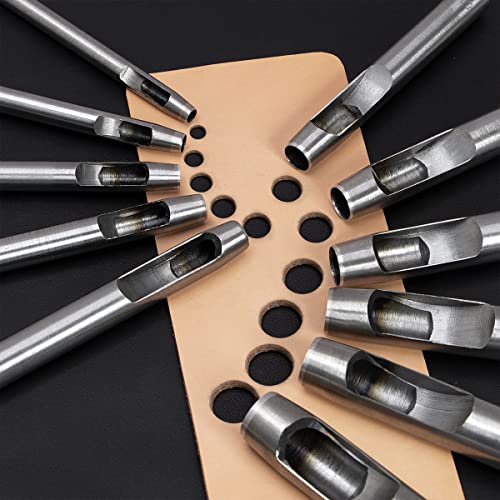 WUTA 5Pcs Hollow Punch Leather Hole Cutter 6mm-15mm Round Punch Tool Set, Leathercraft Working Kit for Watch Band, Fabric, Plastics, Gasket Belt (6+8+10+12mm+15mm) - size: 6+8+10+12+15mm