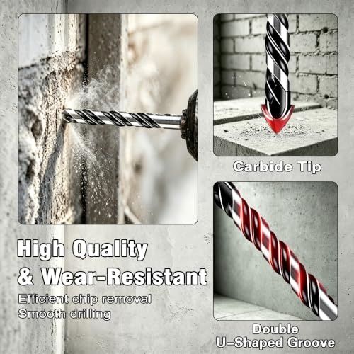 5-Piece 9/16“ Masonry Drill Bits for Tile Glass Ceramic Wall Brick Stone Soft-Metal Wood,9/16 Inch Concrete Drill Bits Cement Drill Bit Set, 3-Flat Shank, YG8 Carbide Tungsten Steel Alloy Tip 14mm - size: 5 Piece 9/16 Inch