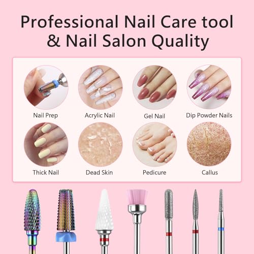 BQAN Nail Drill Bits Set, 7pcs Tungsten Carbide Diamond Drill Bits for Nail Tech, Remove Acrylic Gel Polish Cuticle, Manicure Pedicure Tools - color: Multicolor-7PCS