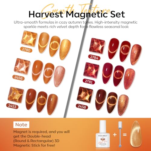 modelones Fall Cat Eye Gel Nail Polish, Brown Orange Red Yellow, Hema-Free - color: A A A1 Autumn Cat Eye Set