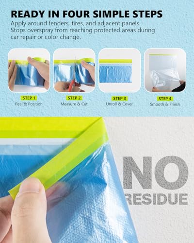 Pre-taped Automotive Masking Film for Painting - 22" x 66', 6 Rolls - size: 6 Rolls of 22" x 66'