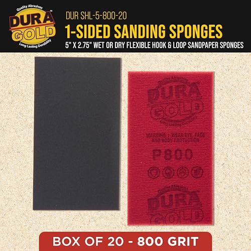 Dura-Gold 800 Grit 5" x 2-3/4" Sanding Sponges, Flexible Sandpaper, 20-Pc - style: 800 Grit