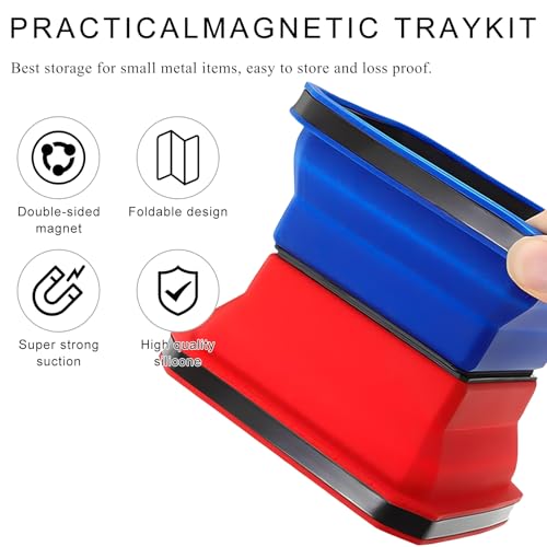 Collapsible Magnetic Parts Tray, 4.5 Inch Foldable Silicone Bowls with Double-Sided Magnetic Base, Parts Tray Organizer for Bolts Nuts Washers Pins Screws, Car Accessories (Green) - color: Green