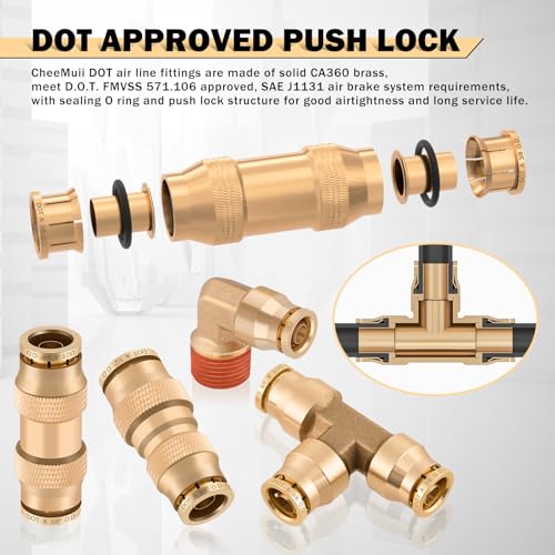 CheeMuii 288PCS Brass DOT Air Line Fittings with 4 Roll 100FT DOT Air Lines - size: 100FT-4ROLL-288PCS