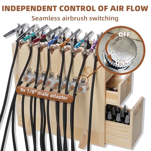 OPHIR Wooden Airbrush Holder for 8 Siphon Feed Airbrushes - size: for siphon airbrush