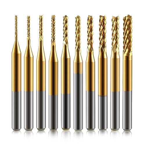 End Mill Sets,10Pcs Titanium Coat Ending Mill,1/8" Shank 0.8-3mm Micro End Mill Engraving Bits CNC Router Bits for Rotary Tools - size: 0.8-3.0mm