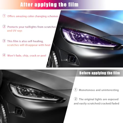 Car Headlight Vinyl Film Sticker Sheet Roll, 12"×48" Self-Adhesive Sticker for Tail Lights Fog Lights, Air-Release Wrap Film Roll with Squeegee & Cutter, Car Accessories (Purple) - color: Purple