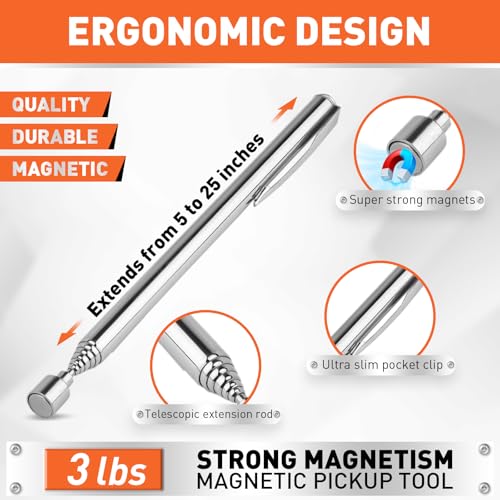 HORUSDY 4 - PIECE Magnetic Pickup Tools Kit | Extendable Telescoping Magnet Pick Up Tool Set 7-30.5” & 5-25” | Bend-It Flexible Magnetic Sweeper | Collapsible Parts Tray for Garage Workshop Yard - color: 4-Piece Magnetic Tray & Stick - Collapsible