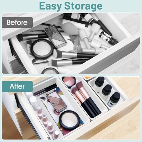 25 PCS Plastic Drawer Organizer Set, Makeup Organizers and Storage Bins - color: White