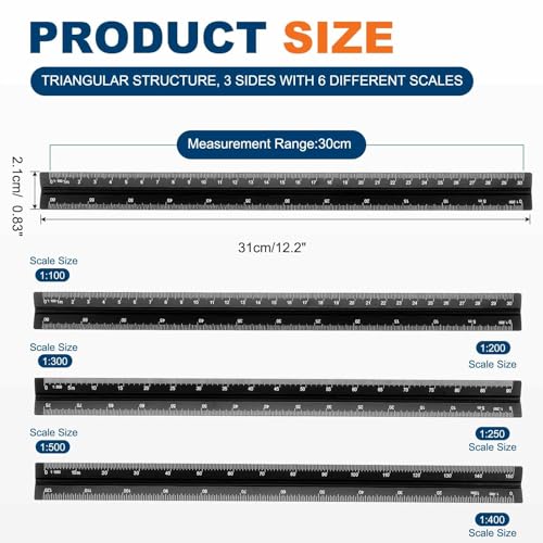 HARFINGTON Architectural Scale Ruler 12" Metric Aluminum Alloy Large Black - color: Black, size: 12 Inch