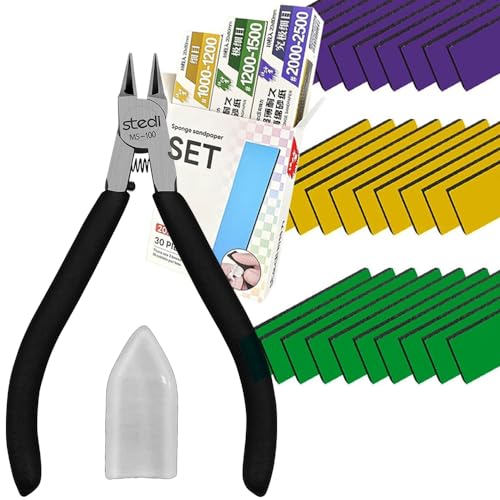 stedi 4.7-inch Model Double Blades Nipper for Beginners with Sanding Sponge Strips 30pcs for Gundam Repairing Plastic Model